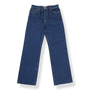 MNG Mango 1984 Jeans Women 6 (30x32) Blue Wide Leg Raw Cuff Cotton Nora